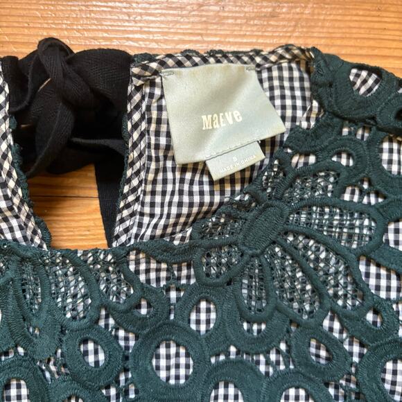 Anthropologie Mauve Gabriella black white gingham lace peplum blouse SIZE S - Picture 2 of 5